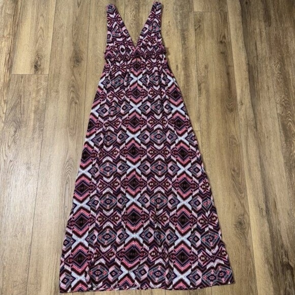 Forever‎ 21 Maxi Tank Geometric Dress vneck multicolored elastic waist